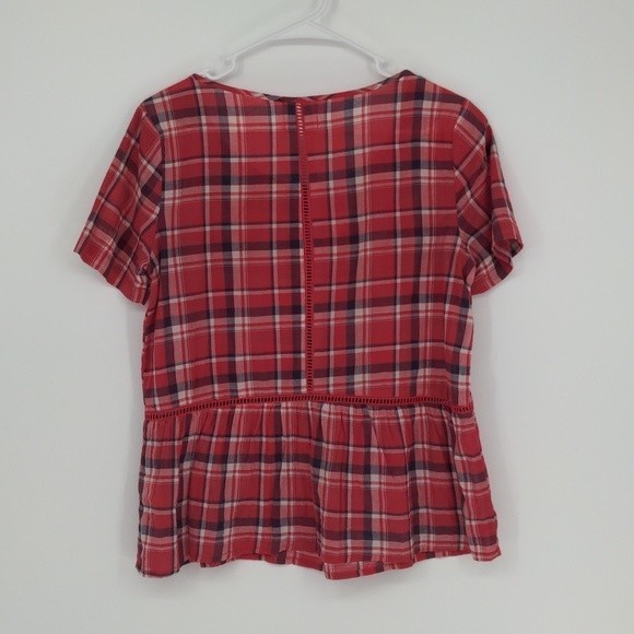 Maeve Red White Black Plaid‎ Short Sleeve Peplum Blouse Size Small - Picture 10 of 12